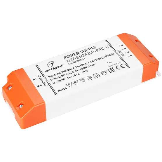 Фото #1 товара Блок питания ARV-SN24200-PFC-B (24V, 8.3A, 200W) (Arlight, IP20 Пластик, 3 года)