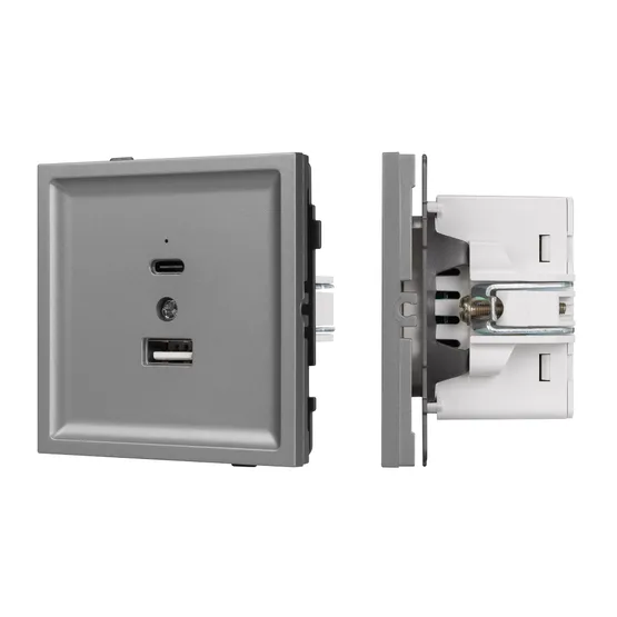 Фото #1 товара Механизм USB розетки SCT-TENDO-MUAC-PL-GR (5V, 3A, QC3) (Arlight, -)