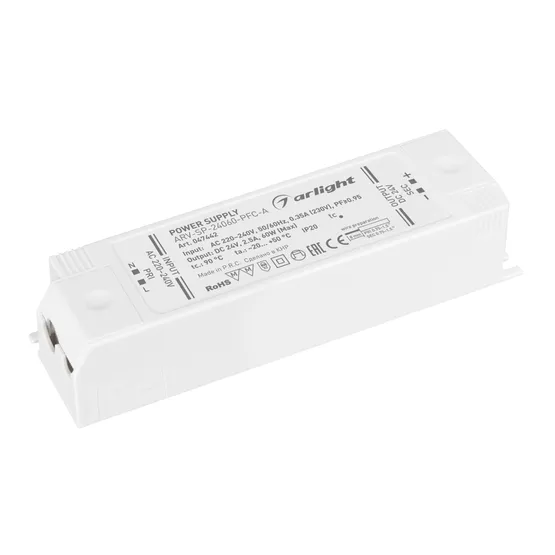 Фото товара Блок питания ARV-SP-24060-PFC-A (24V, 2.5A, 60W) (Arlight, IP20 Пластик, 5 лет)