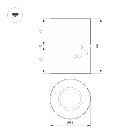 Фото #2 товара Светильник SP-POINT-SURFACE-R85-12W Warm3200-MIX (WH, 36 deg, 230V) (Arlight, IP20 Металл, 5 лет)