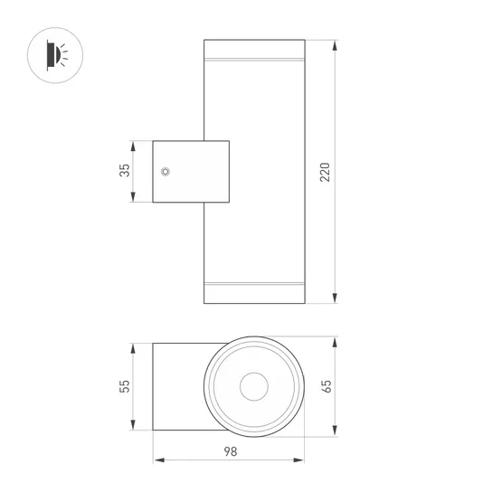 Фото #2 товара Светильник LGD-RAY-WALL-TWIN-R65-2x12W Warm3000 (GR, 6 deg, 230V) (Arlight, IP65 Металл, 3 года)