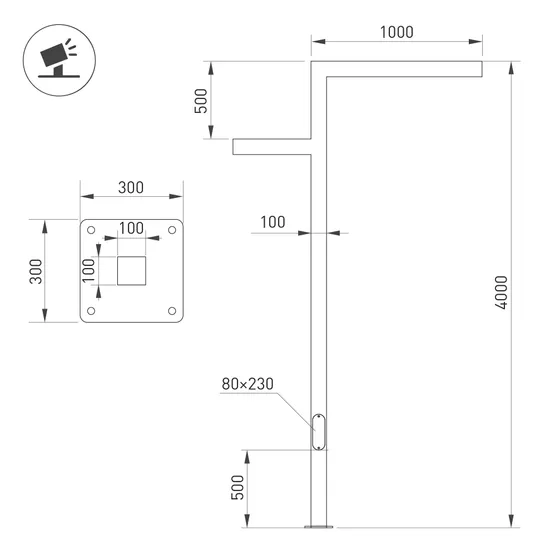 Фото #2 товара Опора OXOR-STER-Z-1600x100x100-L4000-100W Warm3000 (BK, 230V) IP65 (Arlight, Сталь)